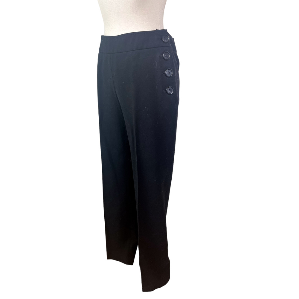 Burberry London Black Wool Side Button Womens Trousers Size 8 Wider Leg